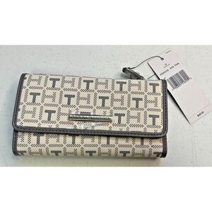 Tommy Hilfiger Signature Trifold Continental Checkbook Wallet Taupe, Black